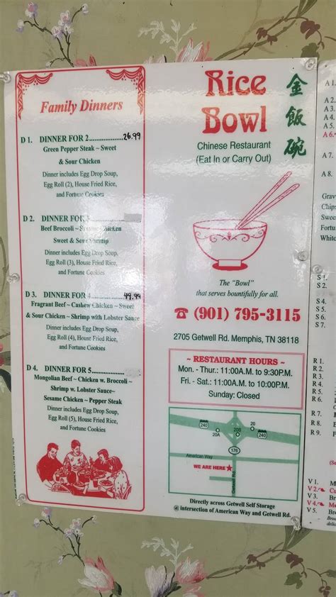 Menu At Rice Bowl Chinese Restaurant Memphis