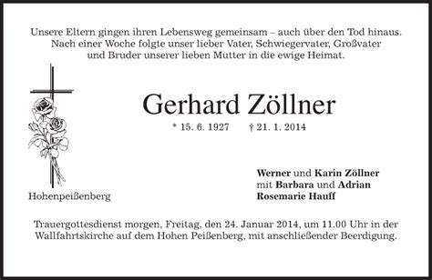 Traueranzeigen von Gerhard Zöllner trauer merkur de