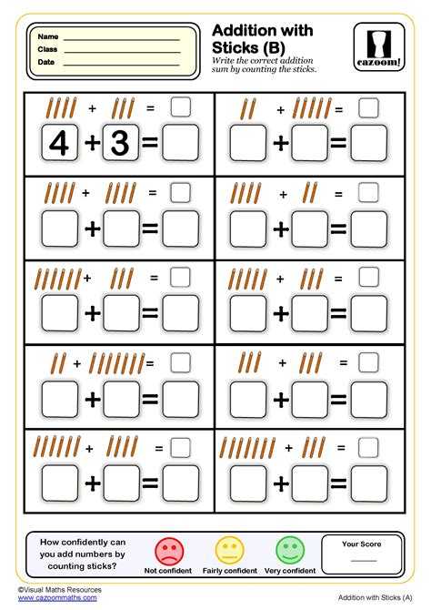 Addition With Sticks Worksheet B Pdf Printable Addition Worksheets