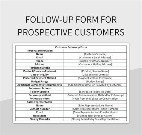 Follow Up Form For Prospective Customers Excel Template And Google