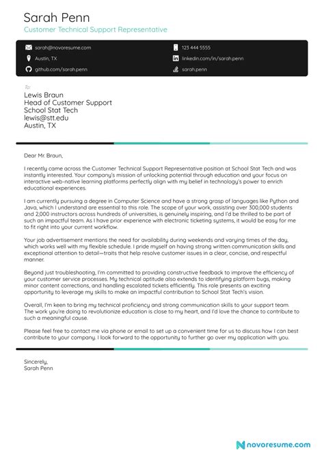 Computer Science Cover Letter Example W Templates Tips For