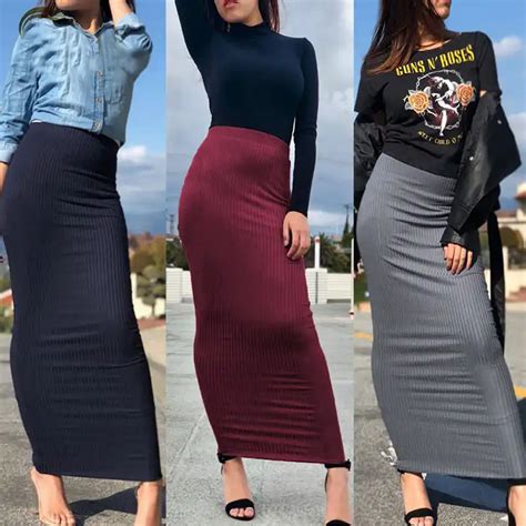 2019 Abaya Dubai Turkey Arabic Muslim High Waist Knitted Hijab Skirt