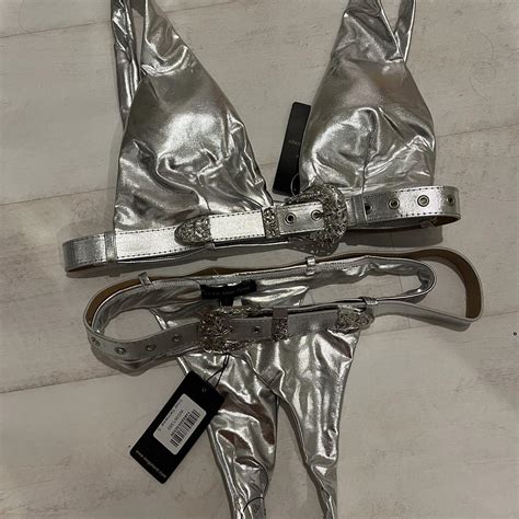 Silver Metallic Buckle Bikini Set Brand New With Depop