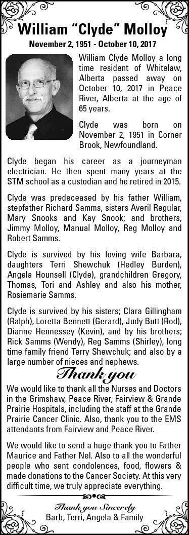 William Molloy Obituary Fairview Post