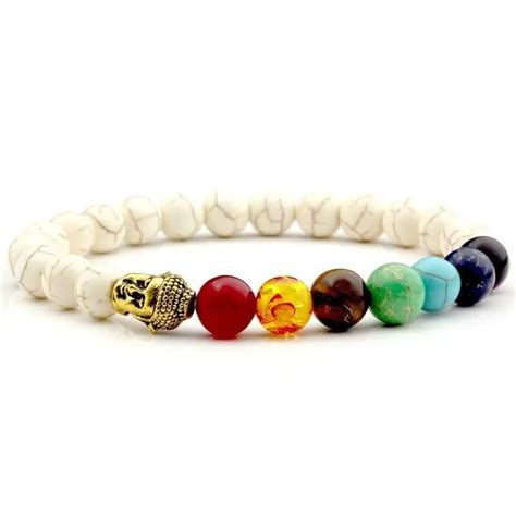 SN0773 2017 Newest Howlite Buddha Bracelet 7 Chakra Mala Beads Buddhist