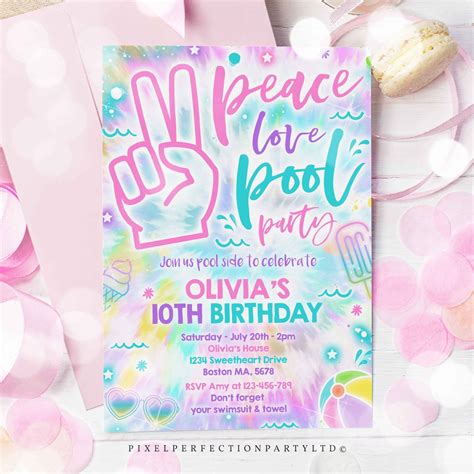 Editable Pool Party Invitation Girly Tie Dye Pool Party Etsy