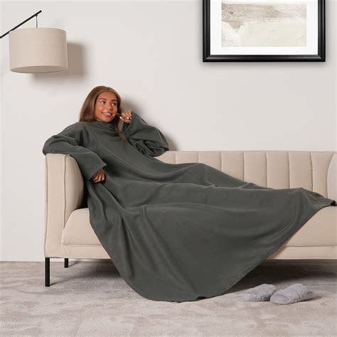 OHS Fleece Wearable Blanket With Sleeves - Charcoal