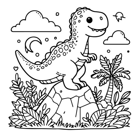 Desenhos De Dinossauro Em Uma Rocha Para Colorir E Imprimir