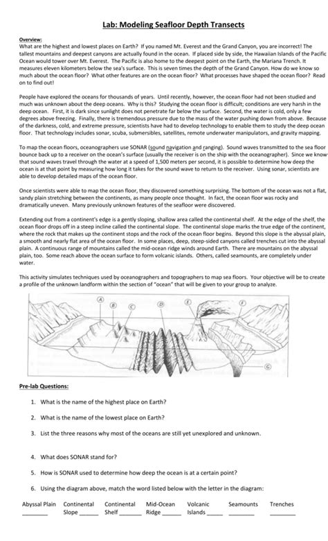 Mapping The Ocean Floor Worksheet