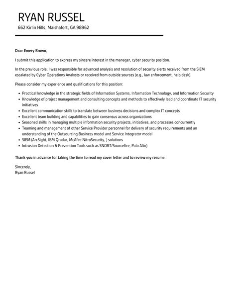 Cyber Security Cover Letter Template