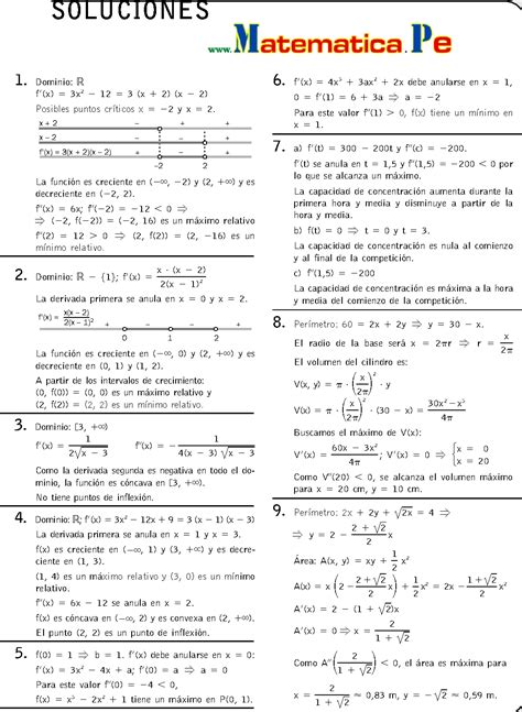 MonotonÍa Y Curvatura Funciones Con Derivadas Ejercicios Resueltos Matematicas 1 Bachillerato Pdf