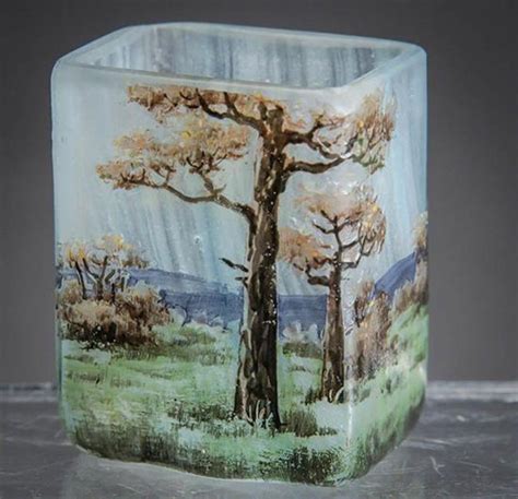 Lot Daum Nancy Enamel And Cameo Glass Miniature Landscape Vase Circa 1900