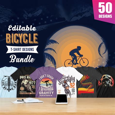 50 Editable Bicycle T Shirt Designs Bundle Inspire Uplift