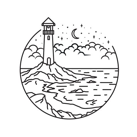 Lighthouse Line Art Style Landscape Line Art Design Sea And Beach