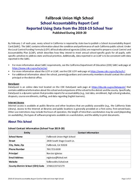 Fillable Online Fallbrook Union HighSchool Accountability Report Cards