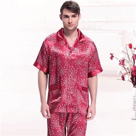 Mens Pyjamas Silk Satin Sleepwear Summer Couples Pajamas Set Rain