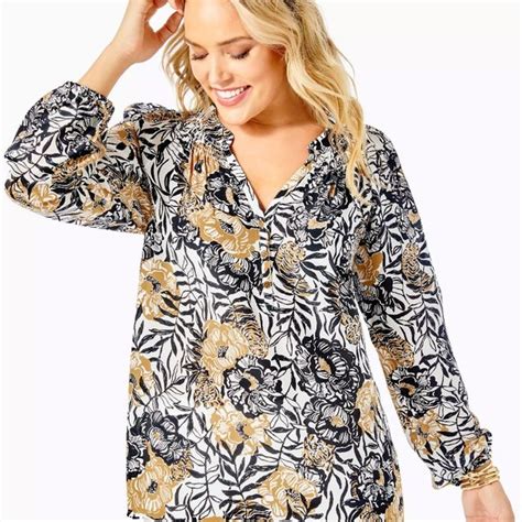 Lilly Pulitzer Tops Lilly Pulitzer Elsa Silk Top Onyx Peony Party