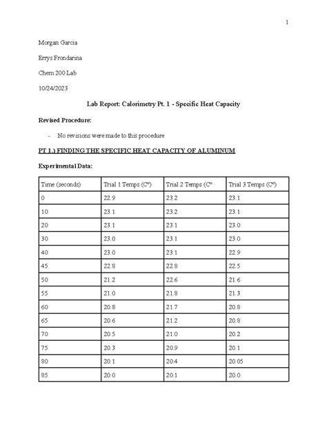 Lab Report Calorimetry Morgan Garcia Errys Frondarina Chem Lab