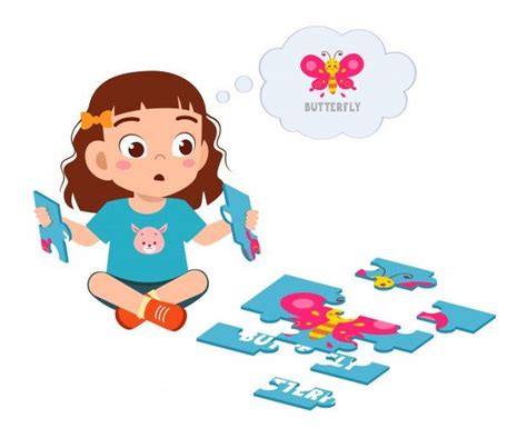 Happy Cute Little Kid Boy And Girl Play Jigsaw Puzzle Premium Vector