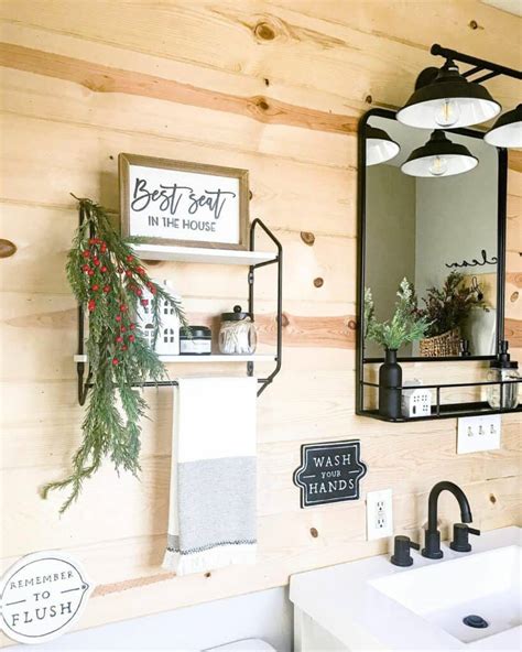 Farmhouse Bathroom Décor on Natural Shiplap Wall Soul Lane