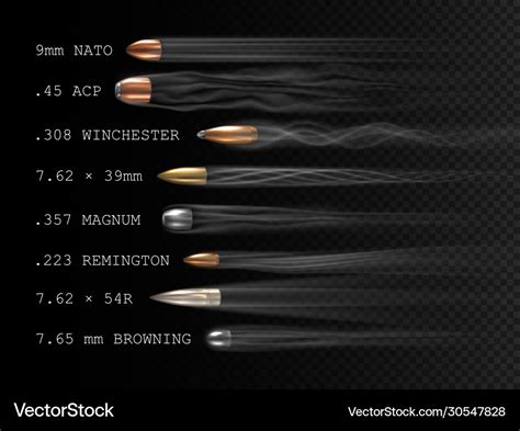 Realistic bullets various caliber Royalty Free Vector Image