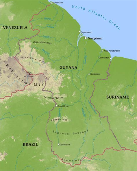 Map of Guyana showing the low coastal plain - Map of Guyana showing the ...