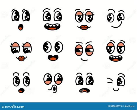 Conjunto De Caras Cómicas Groovy Personaje De Dibujos Animados Caras