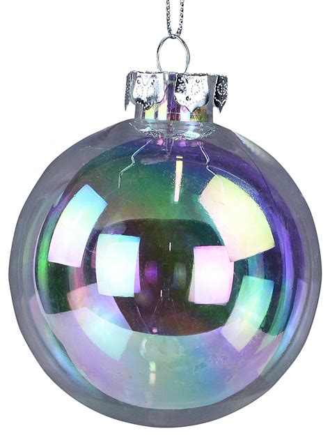 Clear Iridescent Soap Bubble Look Christmas Bauble Decorations 4 X 10cm Christmas