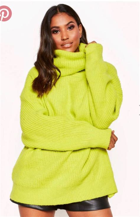 Tamarah Neon Yellow Roll Neck Oversized Knit Jumper Missy Empire