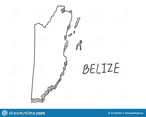 Dibujado a Mano En El Mapa 3d De Belize Sobre Fondo Blanco Ilustración