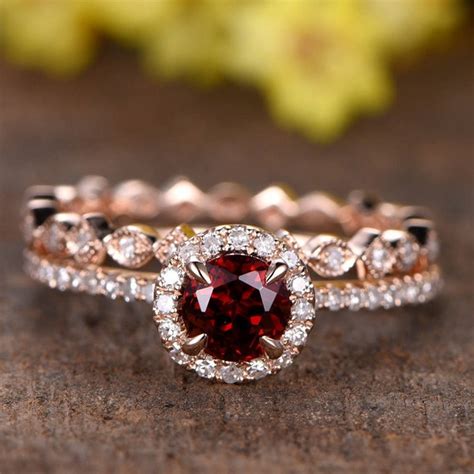 Garnet Engagement Ring Set Etsy