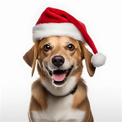 Premium AI Image | Cute dog wearing red Christmas hat on isolated white ...