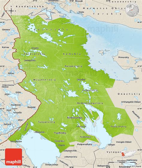 Physical Map of Republic of Karelia, shaded relief outside