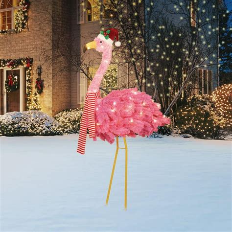 Holiday Time Light Up Flamingo With Santa Hat 60