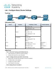 Lab Configure Basic Router Settings Topology Addressing Course Hero