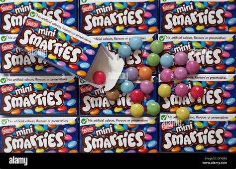 boxes of treat size Nestle mini Smarties with box undone to show Stock ...