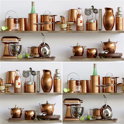 Kitchen set of copper accessories 3D model | CGTrader