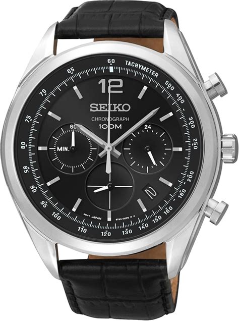 Seiko ssb097p1 – Watch Men – Quartz – Chronograph – Black Dial – Black Leather Strap: Seiko ...