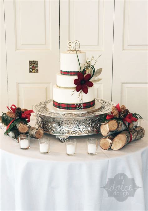 Tartan Plaid Birch And Gold Holiday 90th Birthday Cake