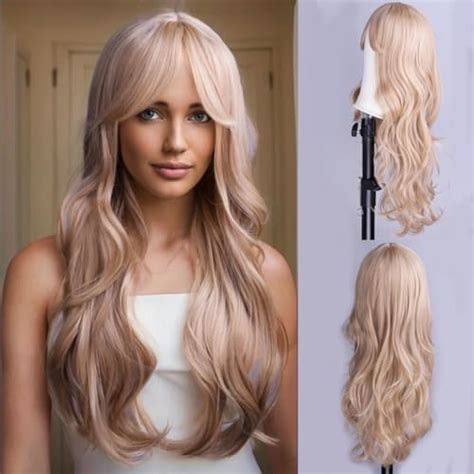 Amazon Beron Blonde Wigs Long Curly Wavy Women Wigs With Bangs Ash