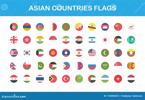 Asian Countries Flags Round Web Buttons In Flat Vector Eps 10 Stock