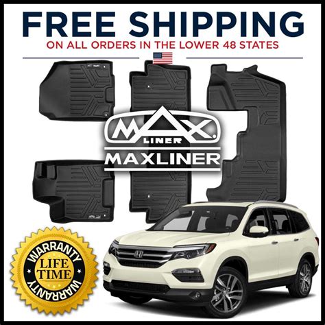 MaxLiner 1st 2nd 3rd Row Floor Mats Set Black For 2016 2020 Honda