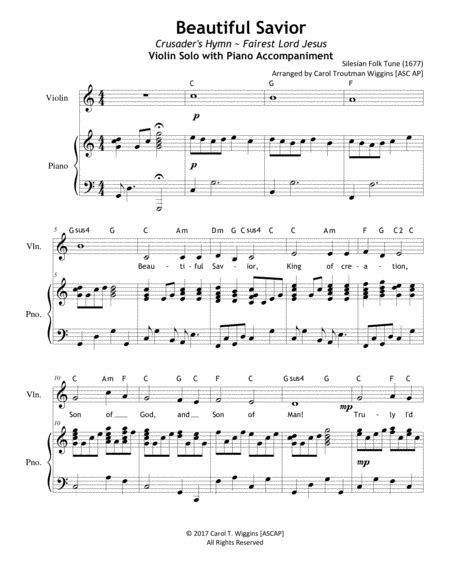 Beautiful Savior Violin Piano Duet Arr Carol Troutman Wiggins