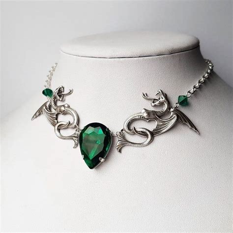 Emerald Slytherin Inspired Serpent Necklace Emerald Slytherin