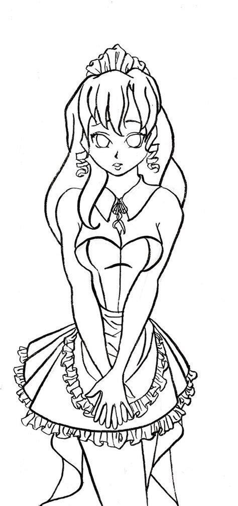 Shy Maid Line Art By Enkeli19 On Deviantart
