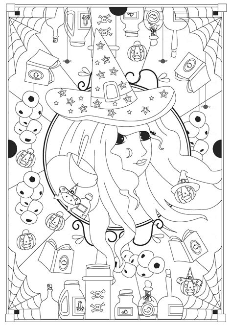 Witch And Her Magic Potions Halloween Coloring Pages For Kids