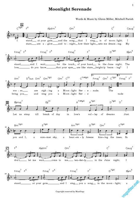 Sheet Notes And Chords Moonlight Serenade Glenn Miller And Mitchell Parish Sheet Nhạc Nốt