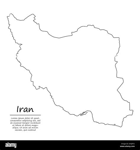 Simple Outline Map Of Iran Vector Silhouette In Sketch Line Style