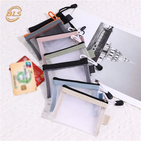 Transparent Rectangular Nylon Mesh Credit Id Card Storage Bag With Zip