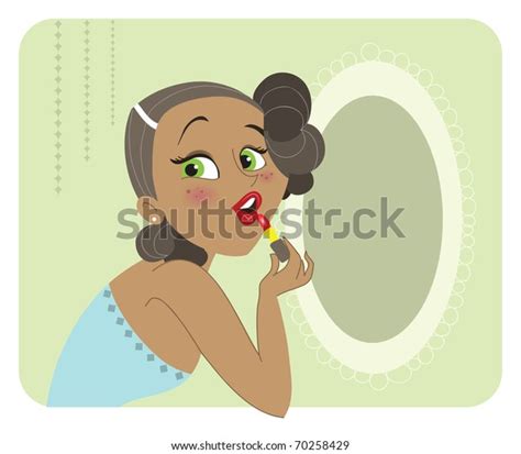 34 Woman Applying Lipstick Front Mirror Stock Vectors And Vector Art